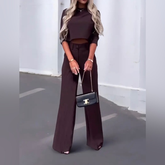 Adorable NWT boutique deep red High-waist, wide-leg 2-piece pant set! Size XS. - Picture 3 of 14